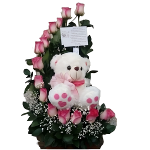 Media luna de 15 rosas y peluche