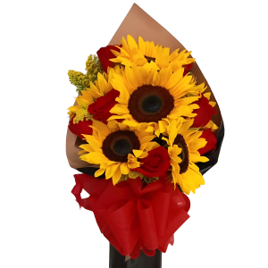 Bouquet de rosas y girasoles