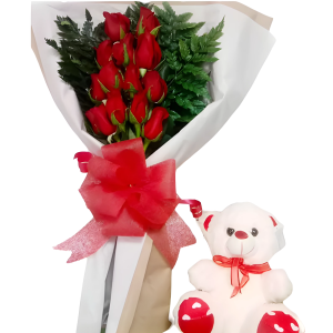 Bouquet de rosas con peluche