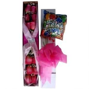 Caja de rosas con globo