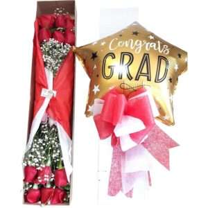 Caja de rosas con globo