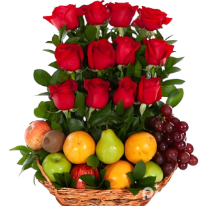Escalonado de 12 rosas con frutas