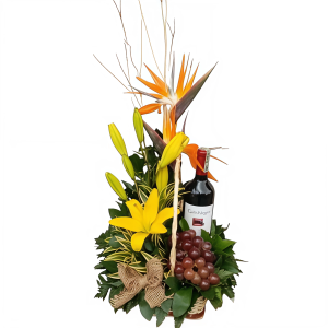 Flores exóticas, vino y uvas