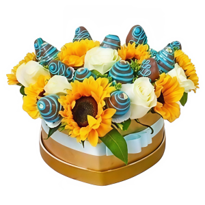 Girasoles, rosas y fresas