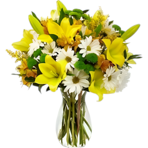 Jarrón de lirios y margaritas