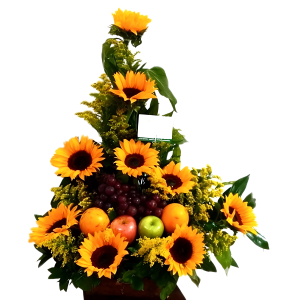 Media luna de girasoles y frutas