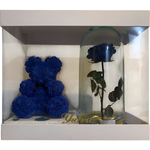 Rosa preservada y oso de rosas