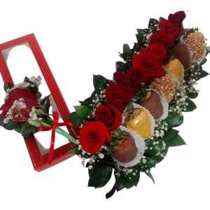 Rosas y fresas con chocolate