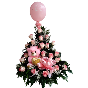 Tradicional de rosas con globo y peluche