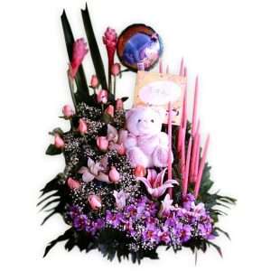 Rosas, velas, peluche y globo