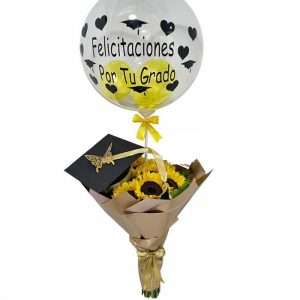 Bouquet de girasoles y globo burbuja