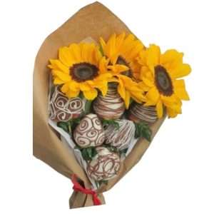 Bouquet mini de girasoles y fresas