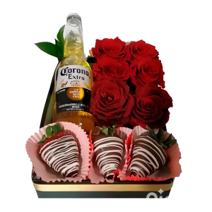 Cerveza, rosas y fresas