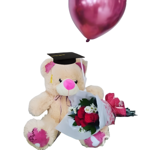 Peluche de 50 cm con rosas y birrete